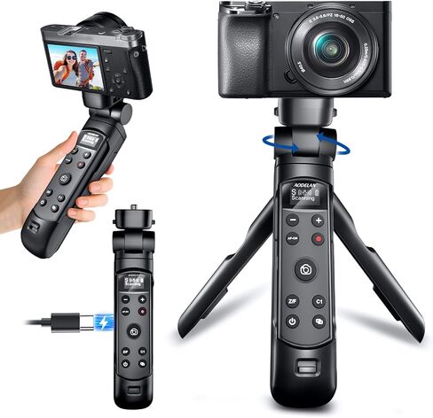 Wireless Rechargeable Camera Remote Shooting Grip Tripod with OLED Screen | for Canon R1, R3, R5, R5 II, R6, R6 II, R8, R10, R50, R50 V, R100, RP, M50, M50 II, M6 Mark II, T7i, 77D, SL3, V10, Black in Kuwait