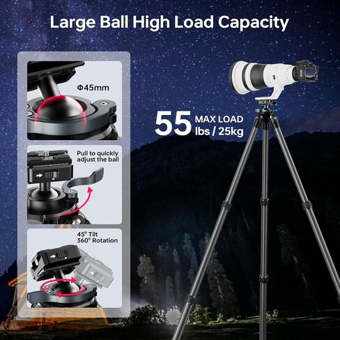 QM-2836 Shooting Tripod, Inverted Hunting Carbon Fiber Tripod with 45mm Ball Head and Picatinny to Arca Swiss Adapters, 36mm Thick Tubes, Max Load 55lbs Black in Kuwait