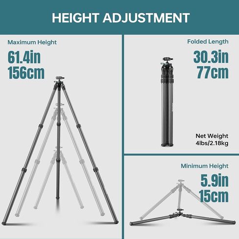 QM-2836 Shooting Tripod, Inverted Hunting Carbon Fiber Tripod with 45mm Ball Head and Picatinny to Arca Swiss Adapters, 36mm Thick Tubes, Max Load 55lbs Black in Kuwait