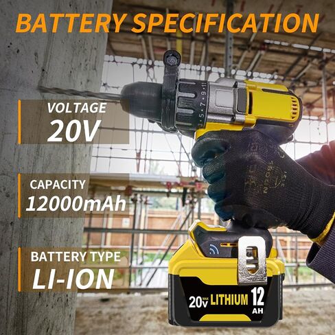2Pack 12000mAh Lithium-ion Battery Replacement for Dewalt 20V Max Battery | Compatible with Dewalt 20 Volt Batteries DCB200 DCB201 DCB204 DCB206 DCB207 Series Tools and Chargers in Saudi Arabia