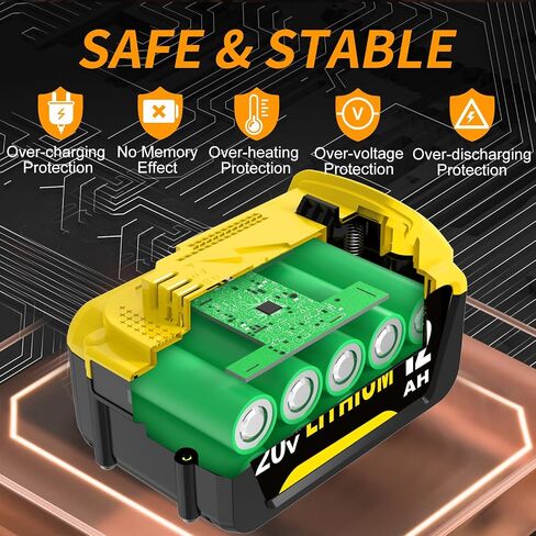 2Pack 12000mAh Lithium-ion Battery Replacement for Dewalt 20V Max Battery | Compatible with Dewalt 20 Volt Batteries DCB200 DCB201 DCB204 DCB206 DCB207 Series Tools and Chargers in Saudi Arabia