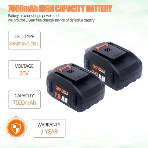 Upgraded 7000mAh 2Pack 20V Battery Compatible for Worx Battery 20V PowerShare WA3674 WA3678 WA3669 WA3575 WA3525 WA3520 WA3577 WA3578 WG151s WG155s WG251s in Kuwait