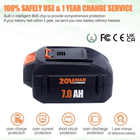 Upgraded 7000mAh 2Pack 20V Battery Compatible for Worx Battery 20V PowerShare WA3674 WA3678 WA3669 WA3575 WA3525 WA3520 WA3577 WA3578 WG151s WG155s WG251s in Kuwait