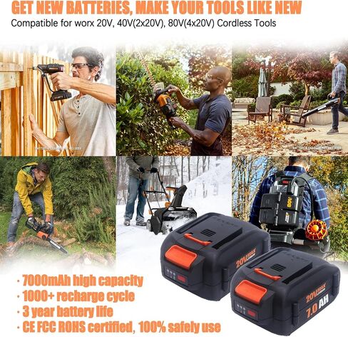 Upgraded 7000mAh 2Pack 20V Battery Compatible for Worx Battery 20V PowerShare WA3674 WA3678 WA3669 WA3575 WA3525 WA3520 WA3577 WA3578 WG151s WG155s WG251s in Kuwait