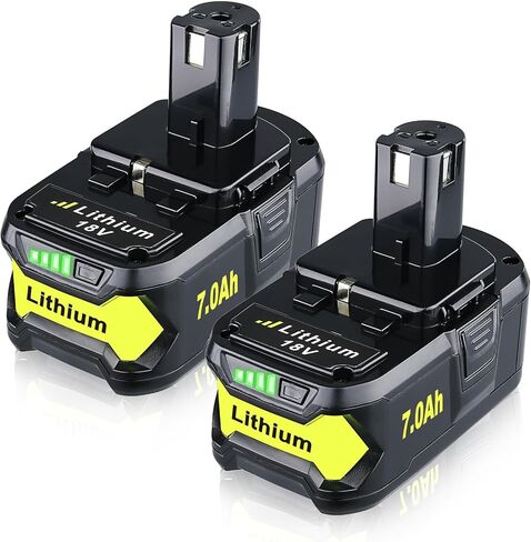 7.0Ah 18V 2 Pack Replacement for Ryobi Battery P108 P102 High Performance | Fits P103 P104 P105 P107 P109 P122 tools and P117 P118 P119 P125 chargers. Lithium-ion cells, CE and RoHS tested, LED gauge. in Kuwait