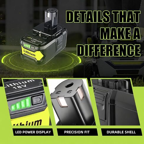 7.0Ah 18V 2 Pack Replacement for Ryobi Battery P108 P102 High Performance | Fits P103 P104 P105 P107 P109 P122 tools and P117 P118 P119 P125 chargers. Lithium-ion cells, CE and RoHS tested, LED gauge. in Kuwait