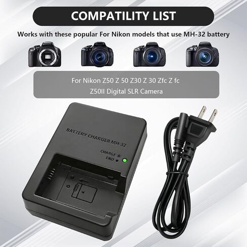 MH-32 MH32 Battery Charger for Nikon EN-EL25 ENEL25 EN-EL25a Battery Compatible with Nikon Z50 Z 50 Z30 Z 30 Zfc Z fc Z50II Digital SLR Camera in Kuwait