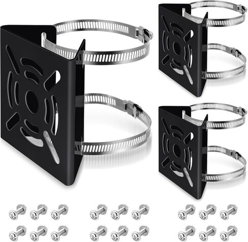 3 Pcs Universal Vertical Pole Mount for Security Camera Wall Mounting Bracket with 6 Loops Solid Metal Pole Bracket for CCTV Camera Solar Panel LED Wall/ Stage Light (100mm) in Kuwait