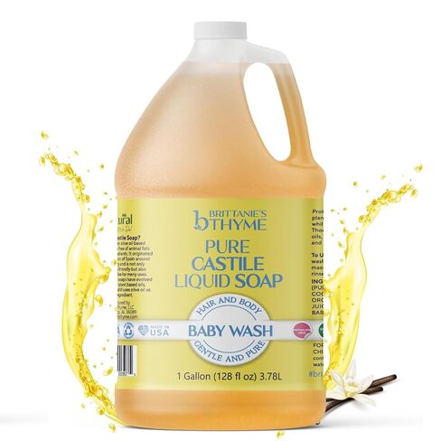 Brittanie's Pure Castile Liquid Soap Refill For Babies, 1 Gallon | Multi-Purpose For Body, Face, Hands, Laundry, Dishes, Pets & Baby, Organic, Vegan, Non-GMO, Olive Oil, Made in USA in Kuwait
