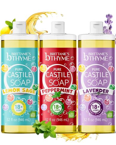 Brittanie's Pure Castile Liquid Soap Refill For Babies, 1 Gallon | Multi-Purpose For Body, Face, Hands, Laundry, Dishes, Pets & Baby, Organic, Vegan, Non-GMO, Olive Oil, Made in USA in Kuwait