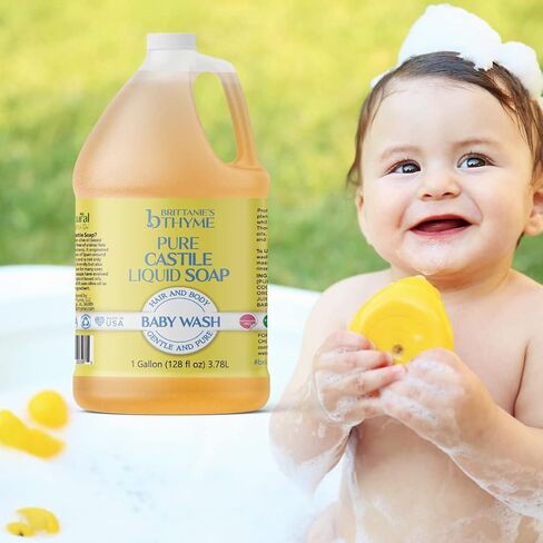 Brittanie's Pure Castile Liquid Soap Refill For Babies, 1 Gallon | Multi-Purpose For Body, Face, Hands, Laundry, Dishes, Pets & Baby, Organic, Vegan, Non-GMO, Olive Oil, Made in USA in Kuwait