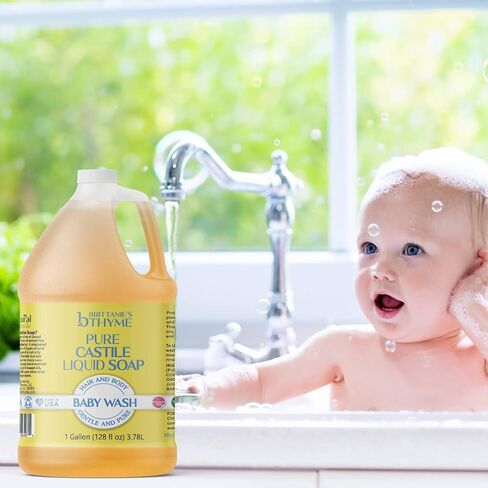 Brittanie's Pure Castile Liquid Soap Refill For Babies, 1 Gallon | Multi-Purpose For Body, Face, Hands, Laundry, Dishes, Pets & Baby, Organic, Vegan, Non-GMO, Olive Oil, Made in USA in Kuwait