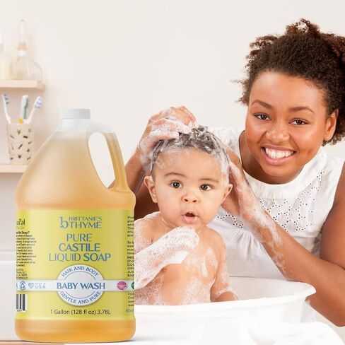 Brittanie's Pure Castile Liquid Soap Refill For Babies, 1 Gallon | Multi-Purpose For Body, Face, Hands, Laundry, Dishes, Pets & Baby, Organic, Vegan, Non-GMO, Olive Oil, Made in USA in Kuwait