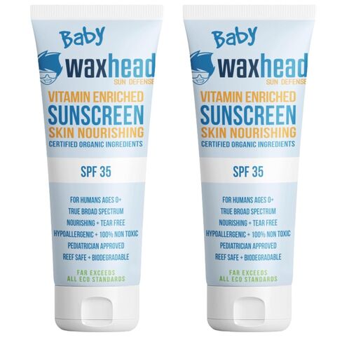 Waxhead Baby Sunscreen SPF 35 - Tear-Free 25% Zinc Oxide Kids Mineral, 4 oz | Only 6 Ingredients for Sensitive Skin, Water Resistant, Reef-Safe, Non-Nano, Face and Body for Infants, Toddlers, Made in USA in Kuwait
