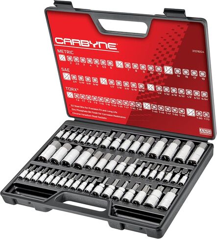 50-Piece Master Torx and Allen Bit Socket Set S2 Steel SAE and Metric Hex and Star Bit Sockets 1/4 in 3/8 in and 1/2 in Drive Torx T6 to T70 for Automotive and Motorcycle Repair in Kuwait