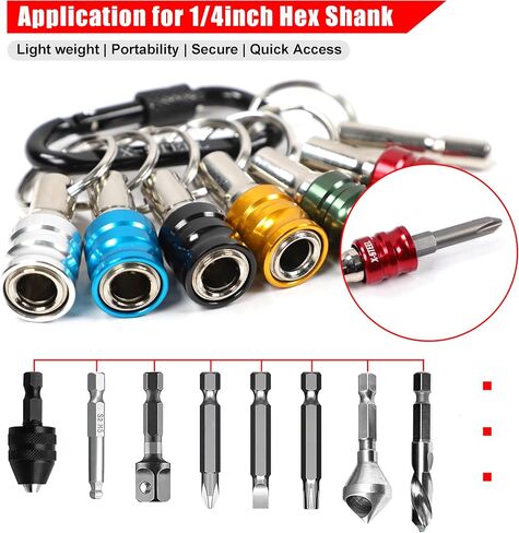 12PCS Bit Holders,1/4 Drill Bit Holder,Bit Holder Key Chain, Impact Bit Holders,Quick-Change Extension Bar Keychain Drill Screw Adapter Portable,Black Carabiner,Tool Gifts for Men in Kuwait