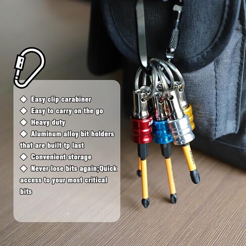 12PCS Bit Holders,1/4 Drill Bit Holder,Bit Holder Key Chain, Impact Bit Holders,Quick-Change Extension Bar Keychain Drill Screw Adapter Portable,Black Carabiner,Tool Gifts for Men in Kuwait