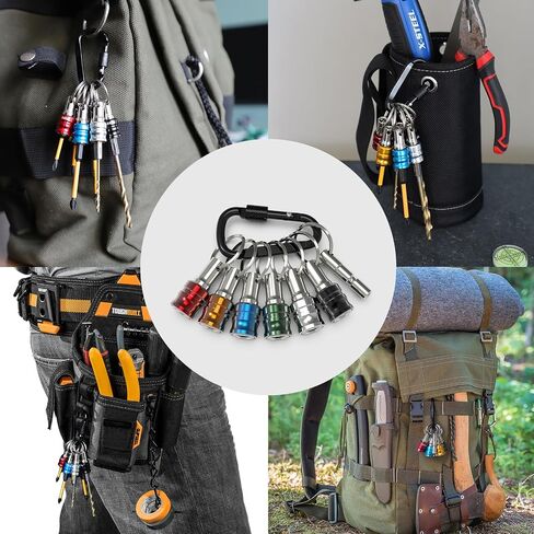 12PCS Bit Holders,1/4 Drill Bit Holder,Bit Holder Key Chain, Impact Bit Holders,Quick-Change Extension Bar Keychain Drill Screw Adapter Portable,Black Carabiner,Tool Gifts for Men in Kuwait