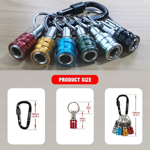 12PCS Bit Holders,1/4 Drill Bit Holder,Bit Holder Key Chain, Impact Bit Holders,Quick-Change Extension Bar Keychain Drill Screw Adapter Portable,Black Carabiner,Tool Gifts for Men in Kuwait