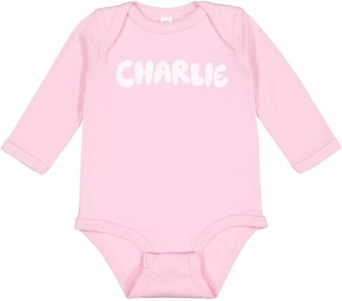 TeesAndTankYou Cartoon Dog Font Charlie Long Sleeve Baby Infant Bodysuit in Kuwait