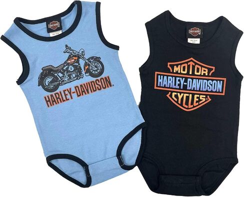 Harley-Davidson Baby Boys' 2-Pack Infant Logo Rib Creeper Set, Blue/Black in Kuwait