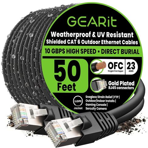 GEARit Cat6 Outdoor Ethernet Cable (75ft) 23AWG Pure Copper, FTP, LLDPE, Waterproof, Direct Burial, In-Ground, UV Resistant, POE, Network, LAN, Internet, Cat 6, Cat6 Cable - 75 Feet in Kuwait