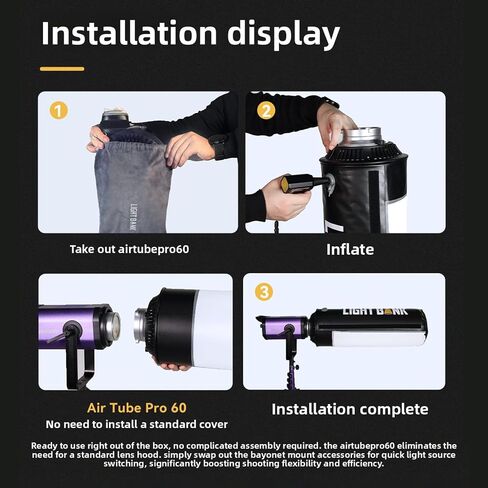 Flynoodle Air Tube Pro 60 Inflatable Softbox with Inflation Pump Foldable Easy to Carry Outdoors for Bowens Mount Flash & 500W LED 70cm Portable Soft Box for Photography, Video, Photo, Live Stream in Kuwait
