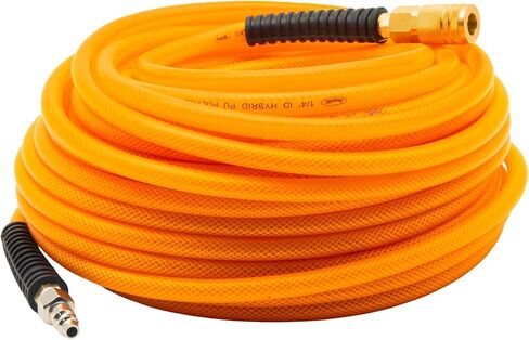 Premium Hybrid PU Polymer Orange Air Hose – 1/4" x 100 FT, 300 PSI, Lightweight, Flexible, Durable, Kink-Resistant, All-Weather, Heavy-Duty Air Compressor Hose with Brass Fittings & Bend Restrictors in Kuwait