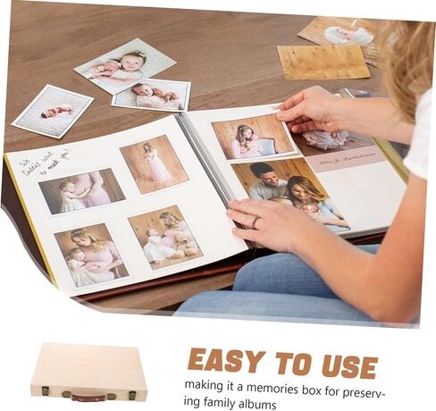 BESPORTBLE Vintage Wooden Photo Storage Box for Family Albums and Photo Albums Rectangle Flip Lid Design Beige Wood Material for Desktop and Home Decor in Kuwait