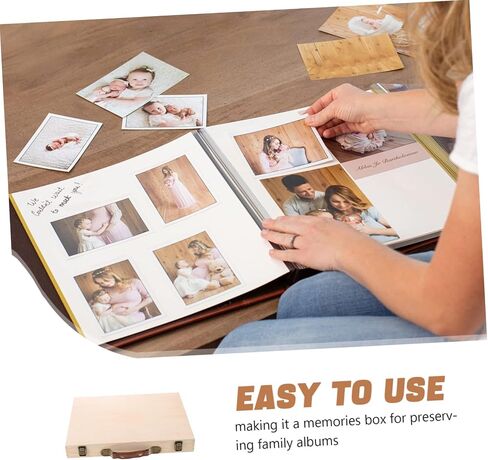BESPORTBLE Vintage Wooden Photo Storage Box for Family Albums and Photo Albums Rectangle Flip Lid Design Beige Wood Material for Desktop and Home Decor in Kuwait