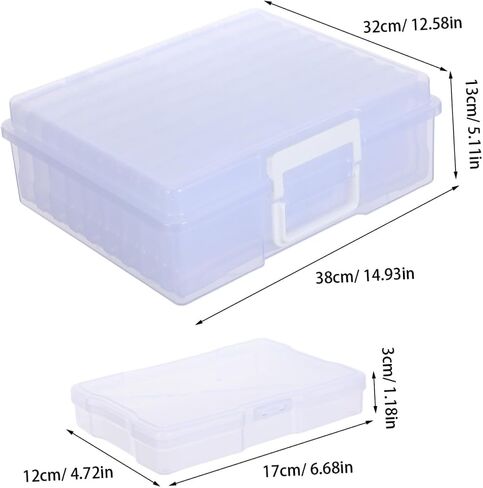 TEHAUX Plastic Container with 18 Photo Storage Compartments Box Inner Handle Lightweight High Transparency Design Organizer Modern Photo Protective and, for Stationery and Travel in Kuwait