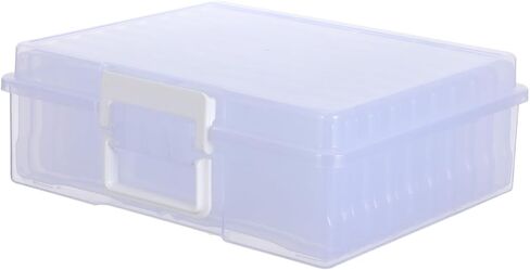 Healeved Photo Storage Box with Handle, Lightweight Plastic Organizer for Crafts Storage and Stationery Organization, 18 Inner Picture Cases, Modern Clean Look for Photos and Small Items in Kuwait