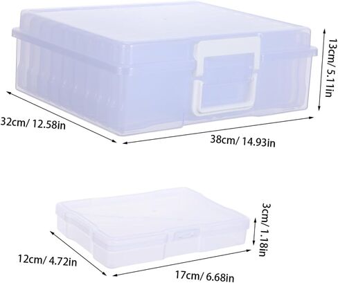 Healeved Photo Storage Box with Handle, Lightweight Plastic Organizer for Crafts Storage and Stationery Organization, 18 Inner Picture Cases, Modern Clean Look for Photos and Small Items in Kuwait
