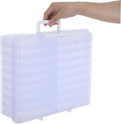 Healeved Photo Storage Box with Handle, Lightweight Plastic Organizer for Crafts Storage and Stationery Organization, 18 Inner Picture Cases, Modern Clean Look for Photos and Small Items in Kuwait