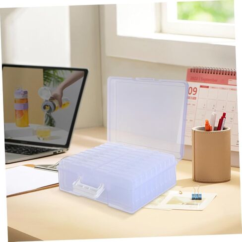 Healeved Photo Storage Box with Handle, Lightweight Plastic Organizer for Crafts Storage and Stationery Organization, 18 Inner Picture Cases, Modern Clean Look for Photos and Small Items in Kuwait