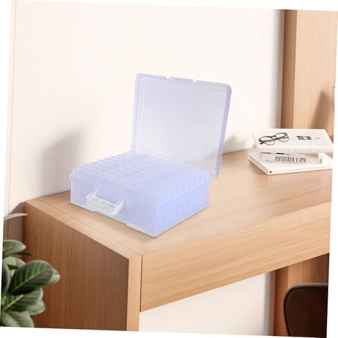 Healeved Photo Storage Box with Handle, Lightweight Plastic Organizer for Crafts Storage and Stationery Organization, 18 Inner Picture Cases, Modern Clean Look for Photos and Small Items in Kuwait