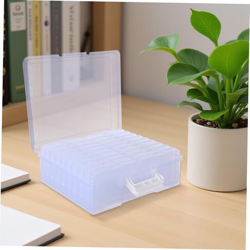 Healeved Photo Storage Box with Handle, Lightweight Plastic Organizer for Crafts Storage and Stationery Organization, 18 Inner Picture Cases, Modern Clean Look for Photos and Small Items in Kuwait