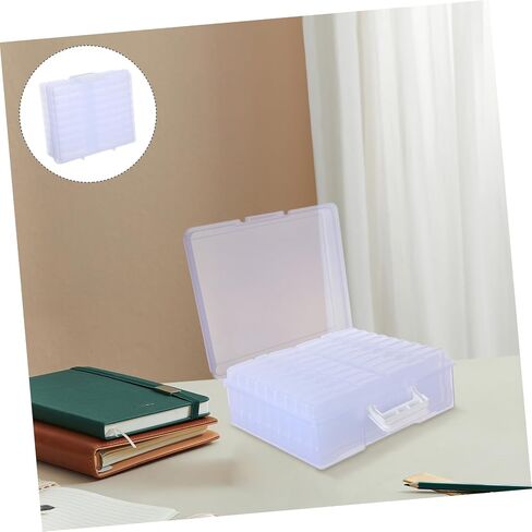 Healeved Photo Storage Box with Handle, Lightweight Plastic Organizer for Crafts Storage and Stationery Organization, 18 Inner Picture Cases, Modern Clean Look for Photos and Small Items in Kuwait