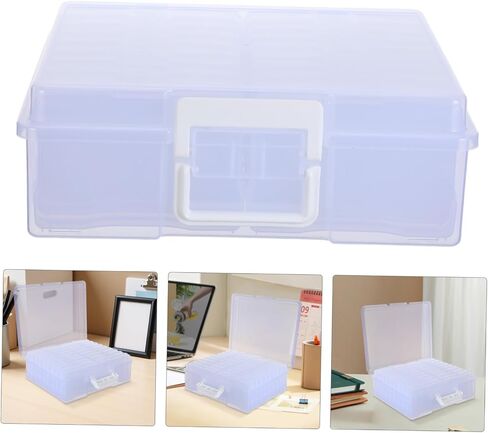 Healeved Photo Storage Box with Handle, Lightweight Plastic Organizer for Crafts Storage and Stationery Organization, 18 Inner Picture Cases, Modern Clean Look for Photos and Small Items in Kuwait