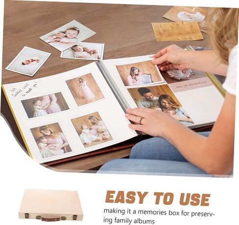 Hemoton Vintage Albums Lid Box Flip Album with Wooden Photo Wood Storage Rectangular Organizer for Preserving and Decor Desktop Family Home in Kuwait