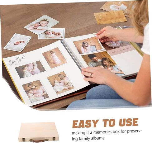 Hemoton Vintage Albums Lid Box Flip Album with Wooden Photo Wood Storage Rectangular Organizer for Preserving and Decor Desktop Family Home in Kuwait