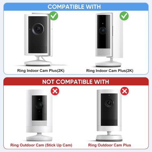 No Drill Camera Mount for Ring Indoor Cam Plus 2K and Ring Indoor Cam, 2 Pack No-Damage Adhesive Wall Mount with Optional Reinforcement Screws, Perfect for Apartments & Home Rentals, White in Kuwait