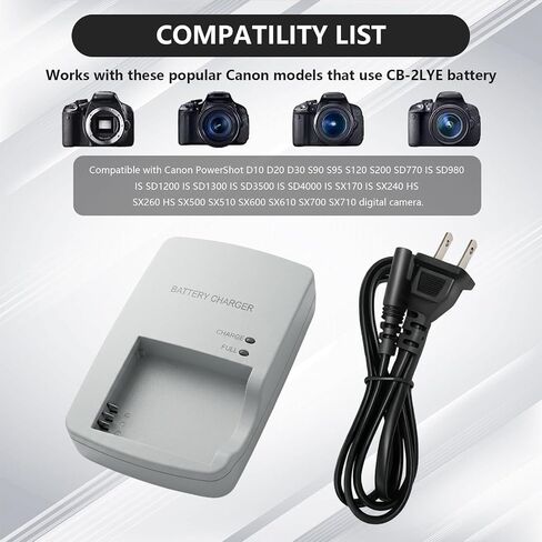 CB-2LY CB-2LYE NB-6L NB-6LH Quick Battery Charger Compatible with Canon Compatible with Canon PowerShot D10 D20 S90 S95 S120 SD770 SD980 SD1200 SD1300 SD3500 is SD4000 is DSLR Digital Camera in Kuwait