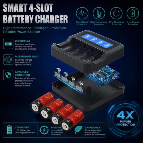 123A Rechargeable Batteries, FARSAIL 4-Pack ICR17335 NiMH Batteries and Charger for Arlo Camera VMS3130 VMC3030 VMK3200 VMS3330 3430 3530, Alarm System, Flasglight in Kuwait