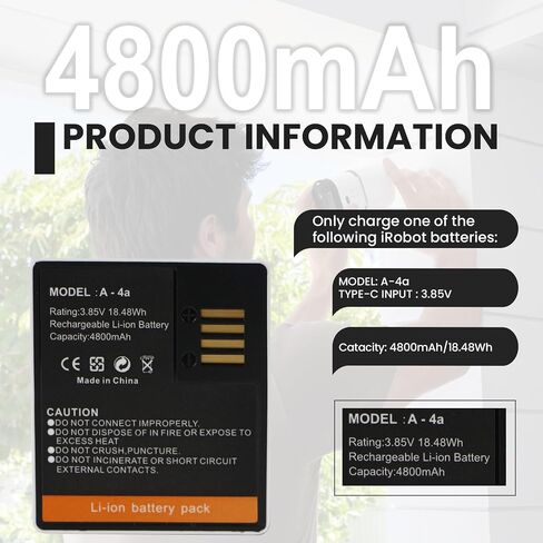 A-4A Battery Replacement for Arlo Ultra, Ultra 2, Pro 3,4,5, 5S 2K Camera | VMC4040P VMA5400 VMC4350P VMC4050P VMC5040 VMS4240P VMC4060P A-4A Battery Pack 3.85V 4800mAh 18.48Wh in Kuwait