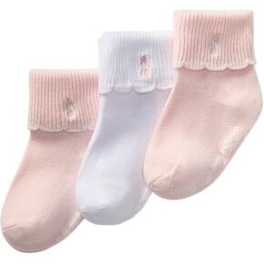 POLO RALPH LAUREN baby-girls Scalloped Edge Turn Cuff Ankle Socks - 3 Pair Pack - Grippers and Soft Cotton in Kuwait