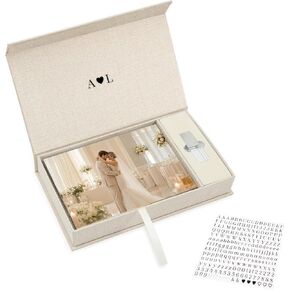 Photo Storage Box, Linen with USB Compartment - Beige, 4x6 Inch | Keepsake Box for Wedding, Home Decor, Photographers, Family Memories, Baby Shower in Saudi Arabia