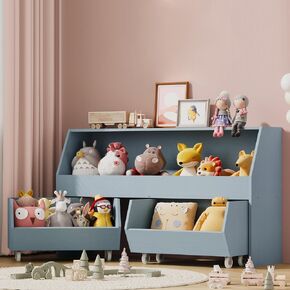 Toy Storage and Organizer for Kid, Large Toy Bin Bookcase Toy Cabinet with Two Moveable Drawers, Children Toddler Storage Carbinet with Wheels for Playroom, Bedroom, Nursery (White oak, Regular) in Saudi Arabia