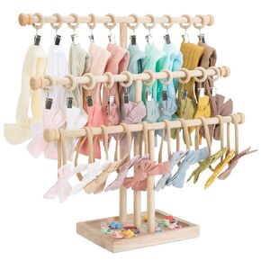 POVETIRE Headband Holder Bow Organizer for Girls, 3 Tier Wood | Hair Accessories Storage Stand,Easy to Access and Display,Space-Saving ,Large storage capacity,Nursery Baby Room Decor in Saudi Arabia