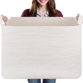 OIASKET 108L Extra Large Blanket Basket Living Room, 24.8" x 16.2" x 16.2" | Rectangle Woven Laundry Hamper, Nursery Blanket Storage Living Room, Toy Storage With Handle, Large Baskets for Organizing in Saudi Arabia